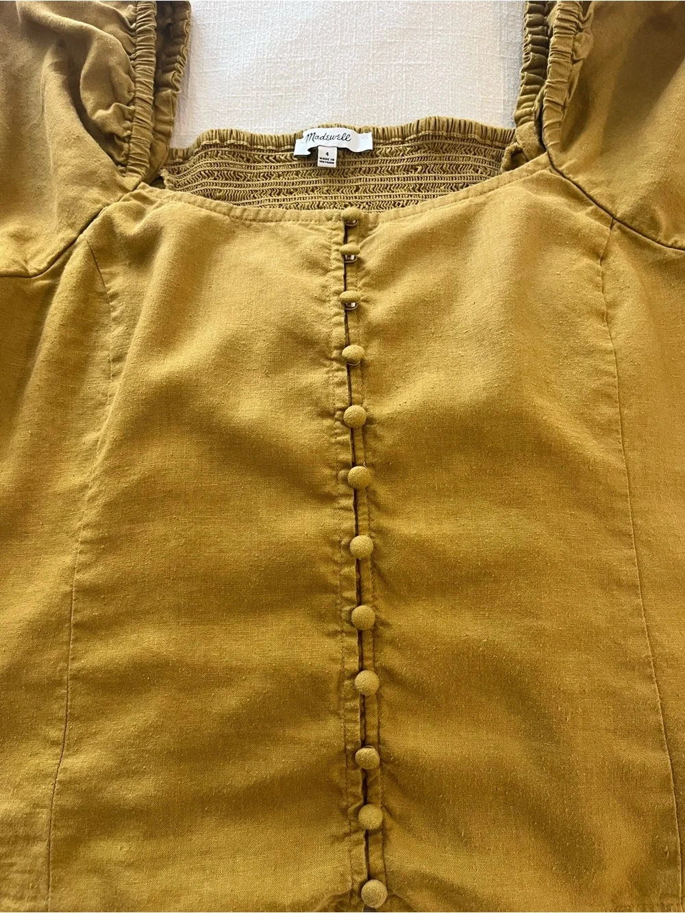 Madewell Gold Square Neck Blouse with Puff Sleeves - Size 4/fits like 6